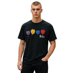 The Beatles Rainbow Face Graphic Tee Shirt Black Size L Retro Rock N’ Roll Soft